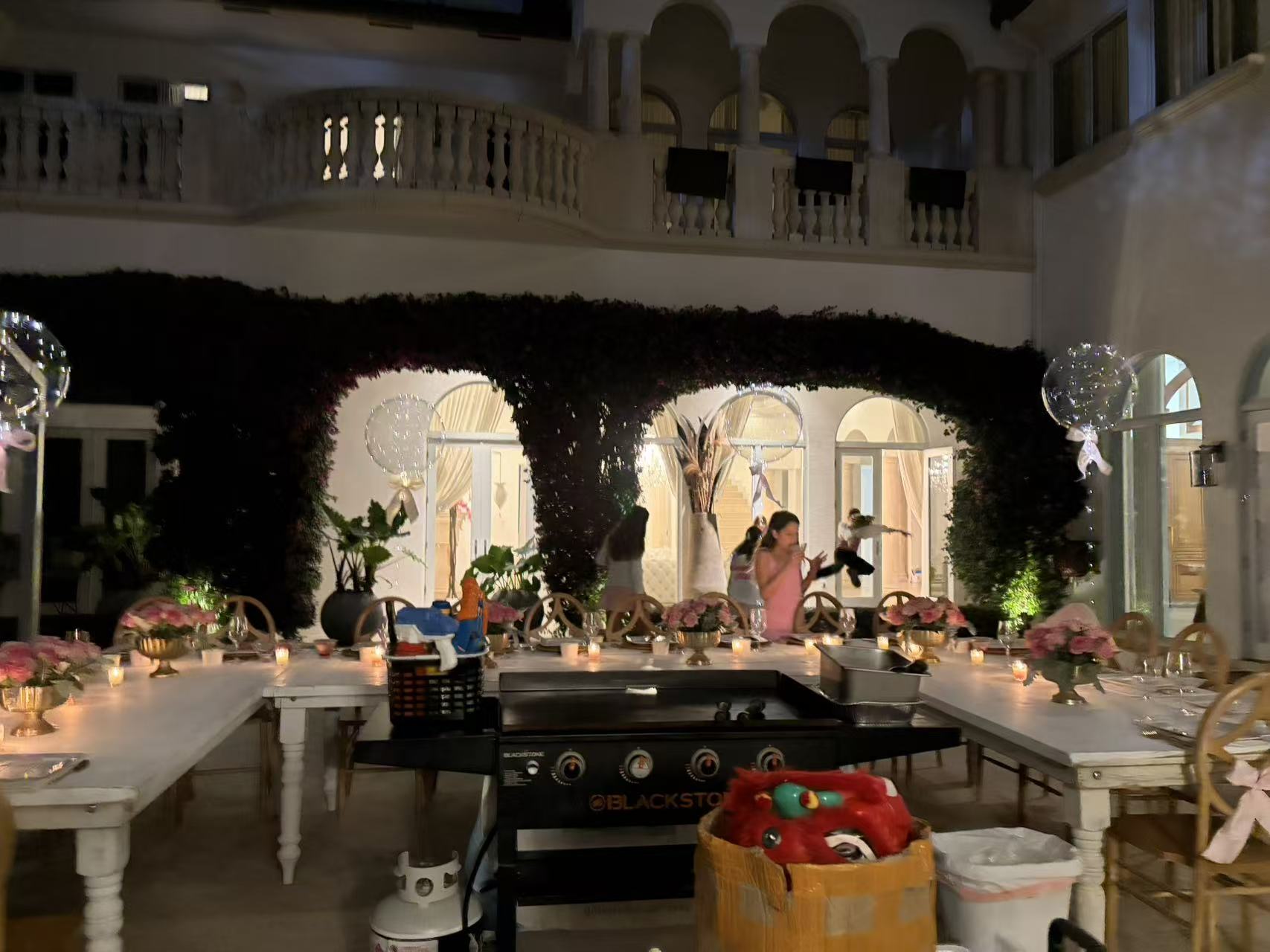 Private hibachi catering setup at backyard party